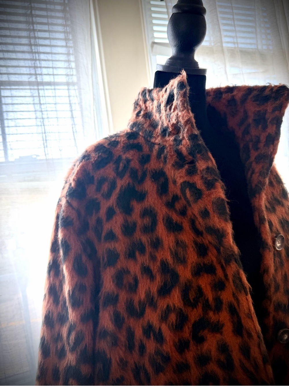 Marine Layer Leopard Funnel Neck Cocoon Coat - Picture 8 of 16